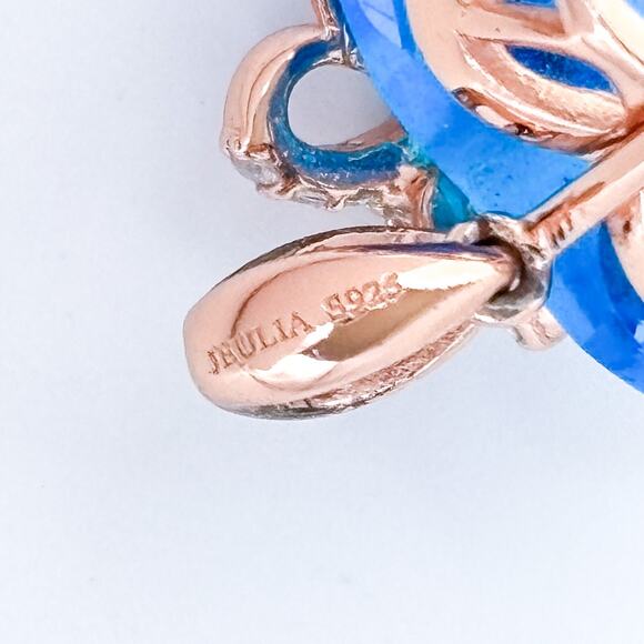 Vintage Jeulia Sterling Silver Rose Gold Tone Blue Cubic Zirconia Heart Pendant - Picture 5 of 7